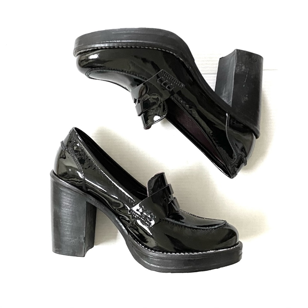 Browns Black Patent Leather Loafer Platform Pumps Shoes Court Heels Gothic EU 39